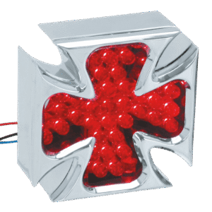 LUCE POSTERIORE A CROCE DI MALTA IN ALLUMINIO BILLET CROMATO A LED