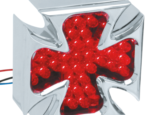 LUCE POSTERIORE A CROCE DI MALTA IN ALLUMINIO BILLET CROMATO A LED