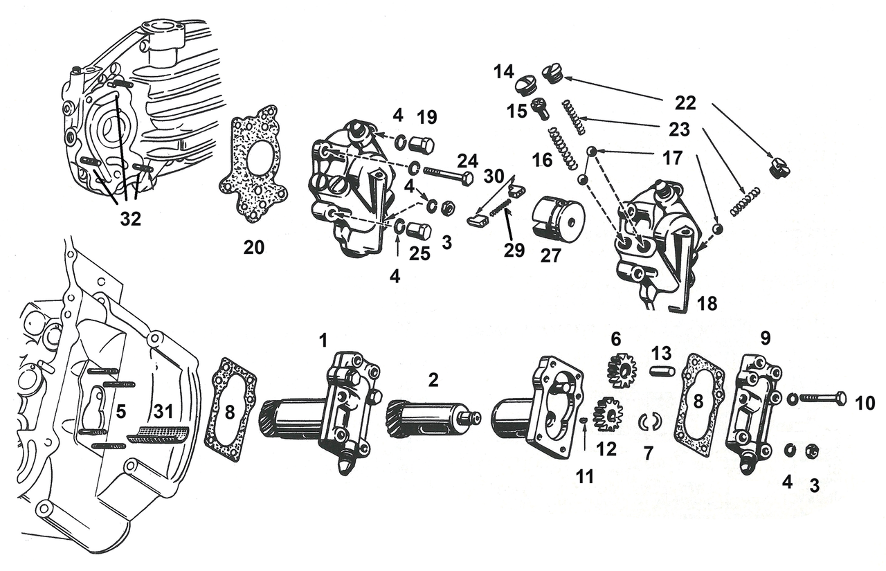 POMPA OLIO E DI SCARICO MODELLI A VALVOLE LATERALI | 1 POMPA OLIO E DI SCARICO MODELLI A VALVOLE LATERALI