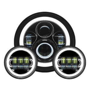 7" LED Black HALOMAKER® Headlight (Daymaker Replacement) with Auxiliary Passing Lamps for Harley® Touring & Softail