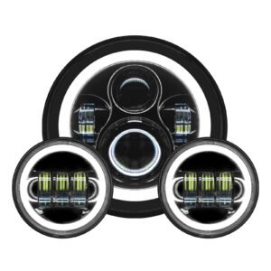 7" LED Black HALOMAKER® Headlight w/ Auxiliary Passing Lamps for Indian® Motorcycles