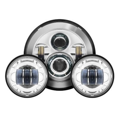 HW195113-HW195203 7" LED Chrome Headlight w/ Auxiliary Passing Lamps for Indian® Motorcycles
